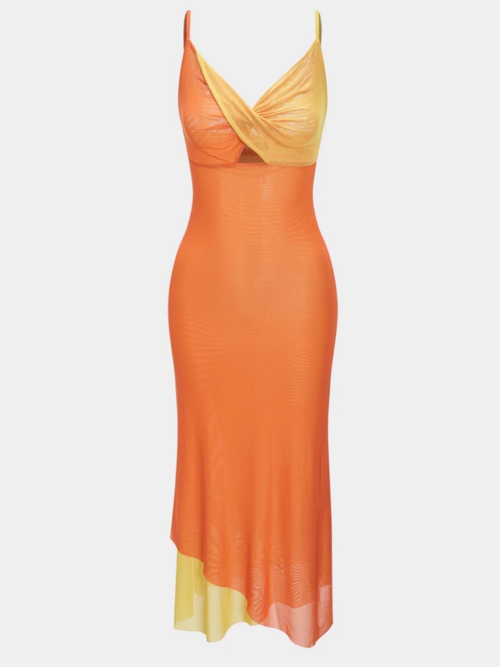 100. Micas XL Two-Tone Orange and Yellow Slip Dress